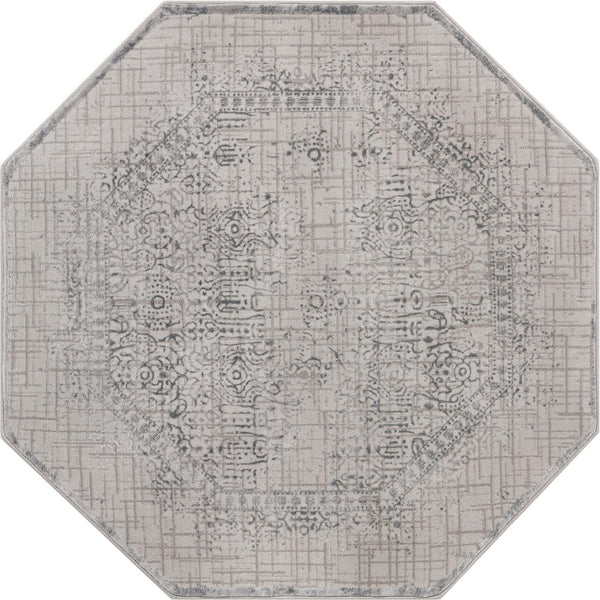 Unique Loom Aberdeen Stanhope Machine Made Border Rug Gray, Beige/Ivory 5' 3" x 5' 3"