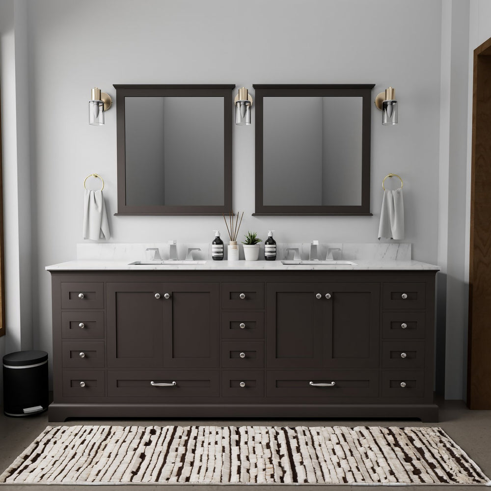 English Elm Espresso 84 in Double Bath Vanity with Carrara Marble Top, 14 Drawers, Soft-Close & Faucet Set B2731P258438