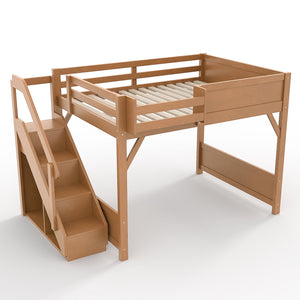 English Elm Twin Low Loft Bed Solid Pine Frame Kids Study Desk Blackboard Storage White Antique Natural W1580S00554