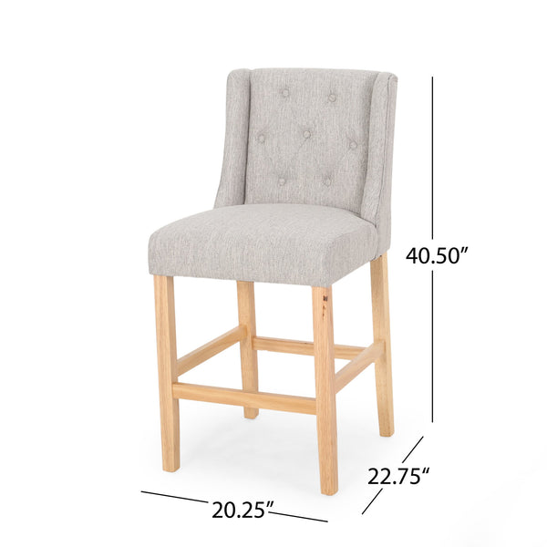 English Elm Christopher Knight Home® - Vienna Tufted Wingback Counter Stools Set of 2 — Elegant Fabric Seating, Button-Tufted Comfort, Durable Rubberwood Frame Light Grey+Natural 64853.00LGRY