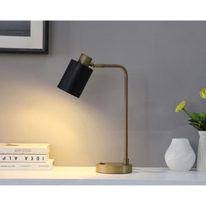 English Elm Dharma Antique Brass Metal Task Lamp with Matte Black Shade for Desk or Nightstand B062P441030