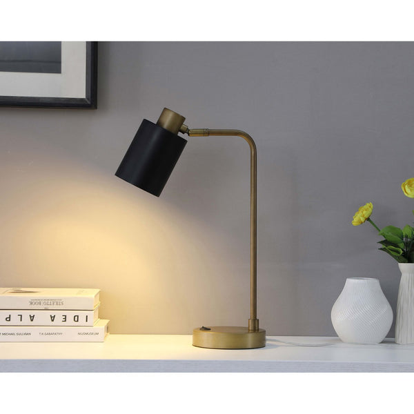 English Elm Dharma Antique Brass Metal Task Lamp with Matte Black Shade for Desk or Nightstand B062P441030