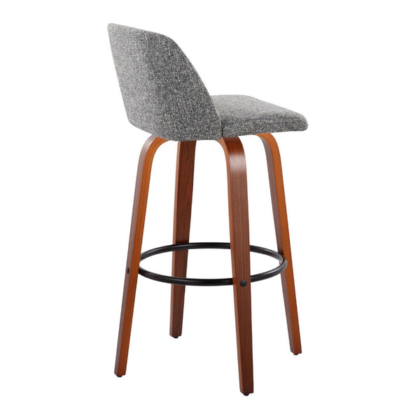 English Elm Toriano 30" Mid-Century Modern Barstools Set Of 2 With Swivel, Walnut Frame & Grey Fabric Upholstery B202S00683-GIGA