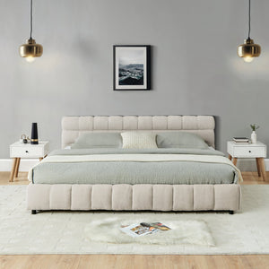English Elm California King Platform Bed Chenille Upholstered Frame with Storage Drawers Modern Beige W487S00422