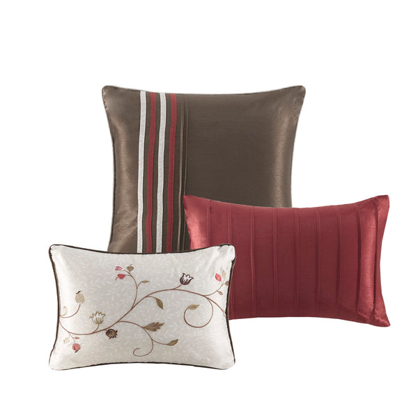 English Elm Embroidered Serene 7-Piece Comforter Set Cal King in Red Chocolate Ivory – Shiny Dupioni, Floral Embroidery, Decorative Pillows B03596928