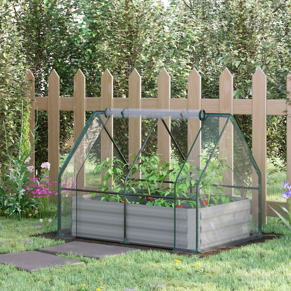 English Elm Outsunny 4' X 3' Galvanized Raised Garden Bed & Pvc Greenhouse Cover For Year-Round Planting Success W2225P174457-GIGA