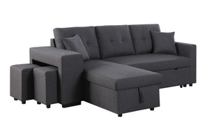 English Elm Dino Linen Tufted Sleeper Sectional with Reversible Chaise Storage and Two Ottomans Dark Gray B2749S00201