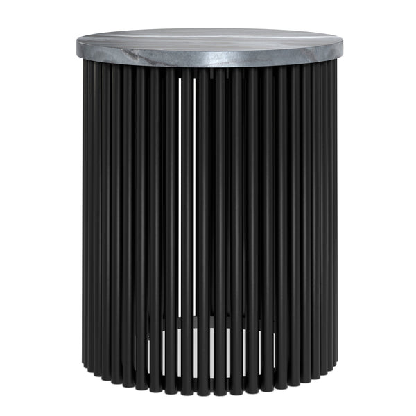 English Elm Demy Black Marble Accent Table with Sturdy Slatted Metal Base, Compact Round End Table (21.3") B136P361857