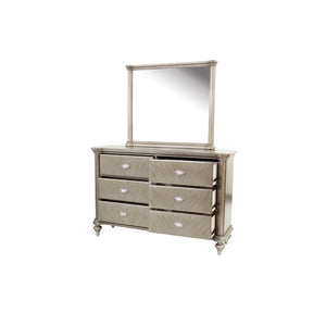 English Elm Luxury Modern Antique Silver Champagne Dresser with Mirror — 64" 6-Drawer Glam Storage for Bedroom Decor B011S01153