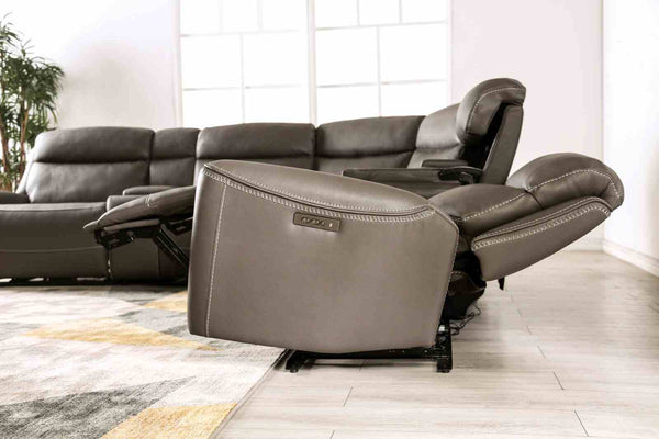 English Elm Power Reclining L-shaped Sectional with Wireless Charging Console and Zero Gravity Leatherette Dark Gray B2741S00787