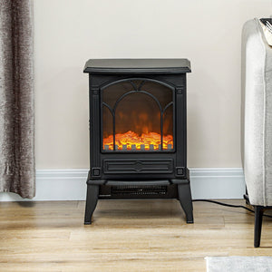 English Elm Homcom 22" Compact Electric Fireplace Stove With Realistic Flame, Safety Features & Dual Heat Settings W2225P249859