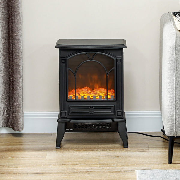 English Elm Homcom 22" Compact Electric Fireplace Stove With Realistic Flame, Safety Features & Dual Heat Settings W2225P249859