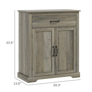 English Elm HOMCOM Farmhouse Sideboard Buffet Cabinet with Drawer & Adjustable Shelf, Gray Woodgrain Top Accent W2225P250000