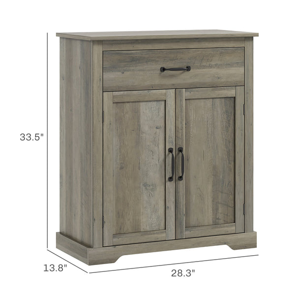 English Elm HOMCOM Farmhouse Sideboard Buffet Cabinet with Drawer & Adjustable Shelf, Gray Woodgrain Top Accent W2225P250000
