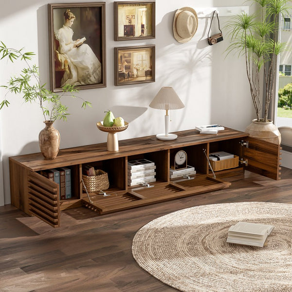 English Elm 70 Inch Walnut Media Console Low Profile Tv Stand with Soft Close Flip Doors N710P374711P