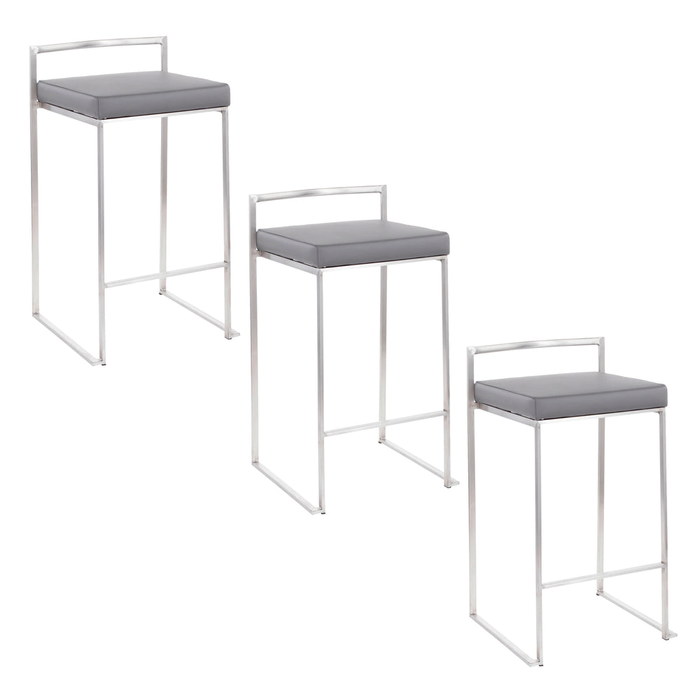 English Elm Contemporary Stackable Steel Counter Stools Padded Fabric Seats for Kitchen Islands Set of 2 B202P222001