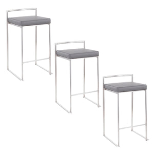 English Elm Contemporary Stackable Steel Counter Stools Padded Fabric Seats for Kitchen Islands Set of 2 B202P222001