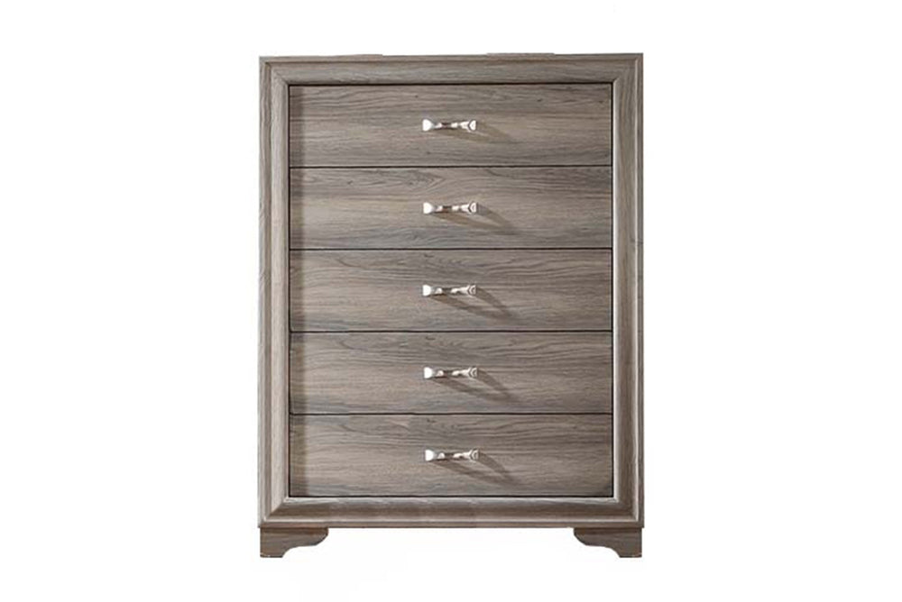 English Elm Modern Six Drawer Wooden Chest Natural Finish Gold Hardware Sculptural Legs Bedroom B011P448747