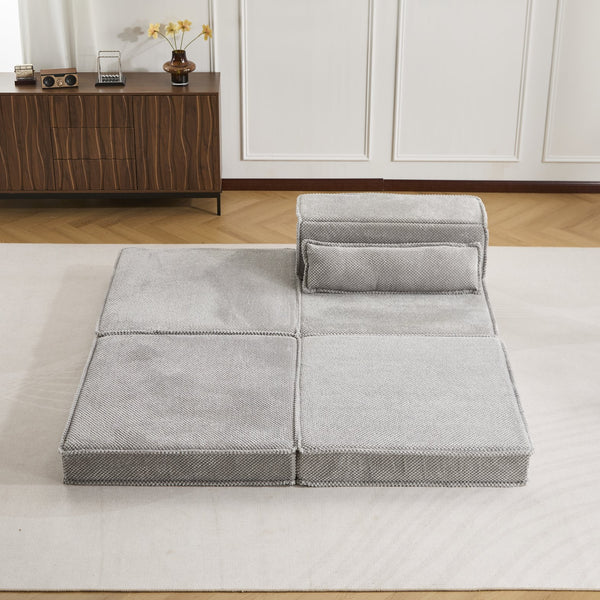 English Elm Compression Modular Floor Sofa Bed – Versatile Diy Seating, Plush Fleece, Pillow & Ottoman Included! W3723S00044
