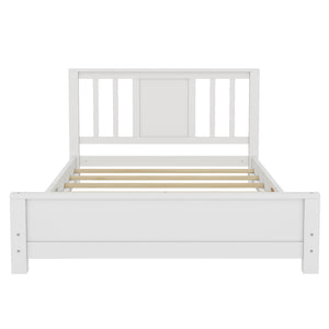English Elm Twin Low Profile Floor Bed with Guardrails Pine Wood Frame Minimalist Bedroom White W1580P438797