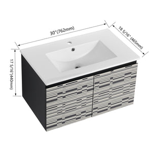 English Elm 30'' Floating Wall-Mounted Bathroom Vanity With Sleek Ceramic Sink & Soft-Close Cabinet Design W999S00210