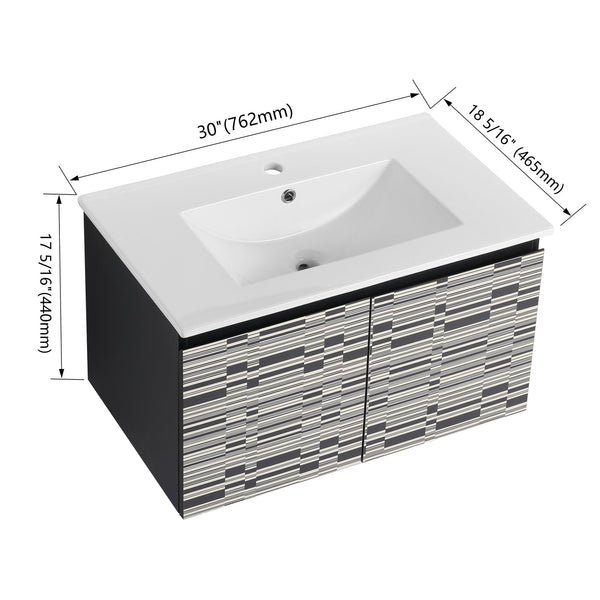 English Elm 30'' Floating Wall-Mounted Bathroom Vanity With Sleek Ceramic Sink & Soft-Close Cabinet Design W999S00210