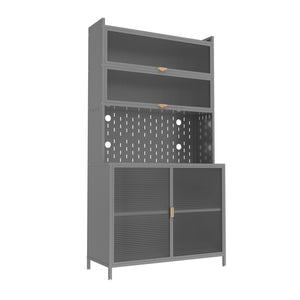 English Elm 73'' Tall 6-Tier Steel Pantry Cabinet with Flip Door & Pegboard, Adjustable Shelves, Anti-Tip Storage Grey W3387P306357