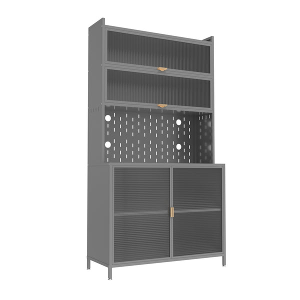 English Elm 73'' Tall 6-Tier Steel Pantry Cabinet with Flip Door & Pegboard, Adjustable Shelves, Anti-Tip Storage Grey W3387P306357