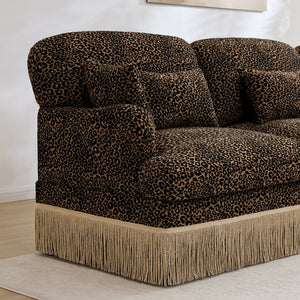 English Elm 131"comfy Chenille Leopard Print U-shaped Sectional with Tassel Trim and Modular Ottomans Brown W5656S00018