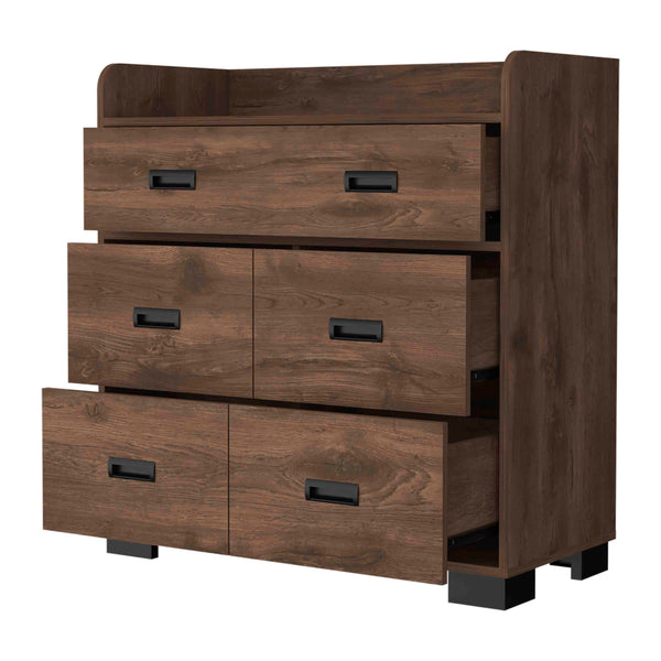 English Elm Anemone Elegant 5-Drawer Dresser with Double Drawer & Spacious Storage, Durable Particleboard Design Brown 37 L x 21 W x 6 H B128S00078