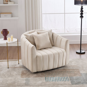 English Elm 40.1"w Velvet Swivel Barrel Chair Oversized Channel Tufted Accent Seat with Pillows W3118S00025