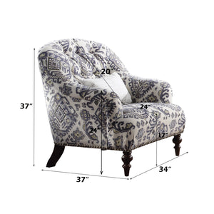 English Elm Saira Pattern Fabric Accent Chair with Pillow, Button Tufted Back, Nailhead Trim, Chocolate Legs B2726P402005