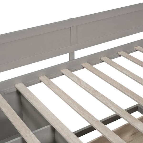 English Elm Twin Daybed with Two Pull Out Drawers and Open Shelves for Small Bedroom Storage Gray LP102022AAE