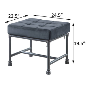 English Elm Grey Memory Foam Ottoman with Velvet Upholstery and Industrial Water Pipe Frame, Sandy Grey Accent Pillow Included B062P185730