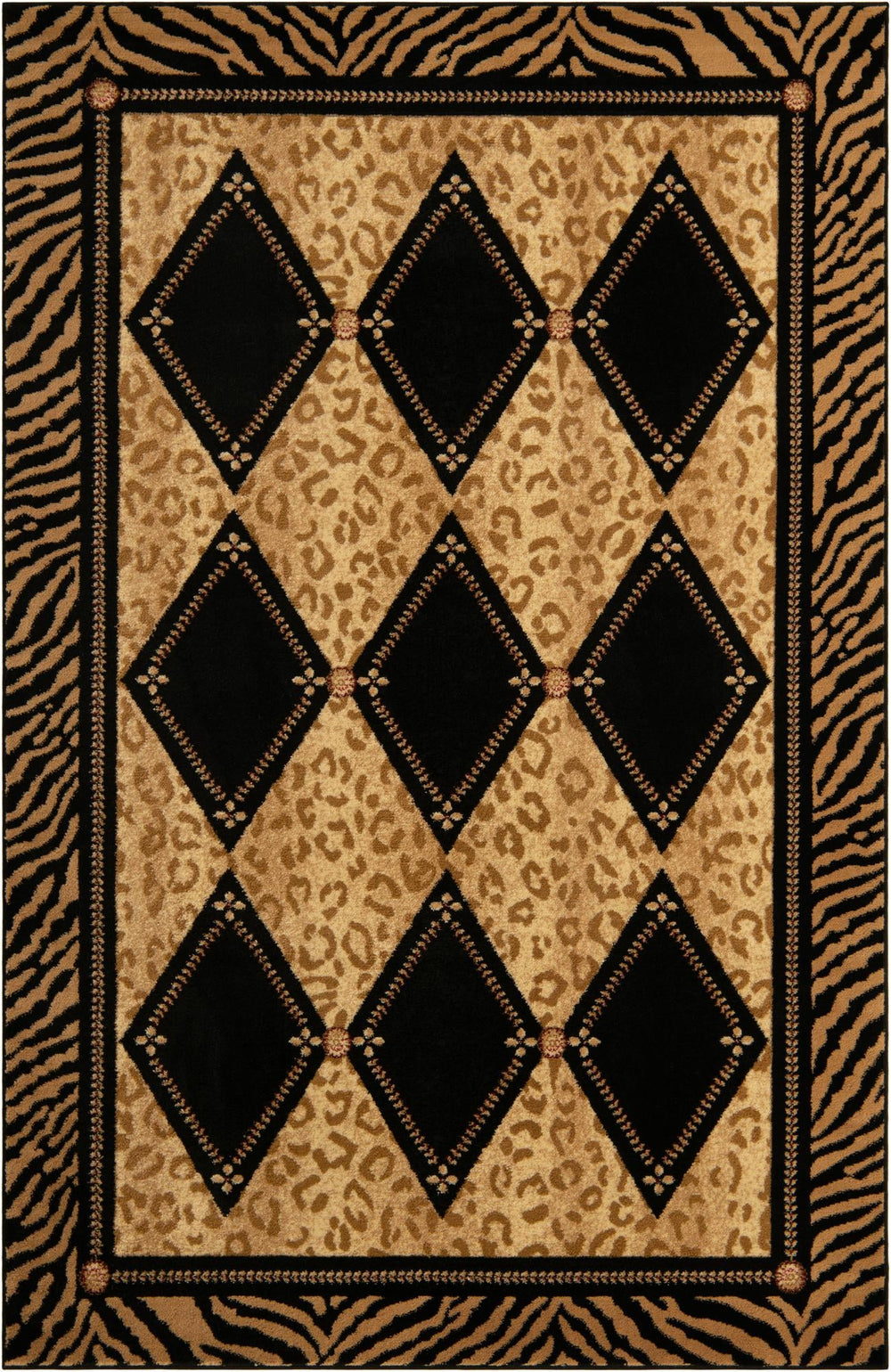 Unique Loom Wildlife Ocelote Machine Made Geometric Rug Light Brown, Black/Cream/Light Brown/Tan 6' 1" x 9' 0"