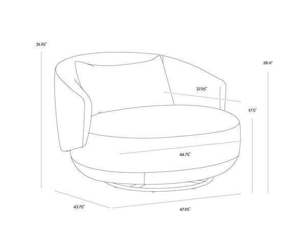 Sunpan Walsh Swivel Lounge Chair - Contemporary Curves in Effie Linen & Smoke with Stylish Black Base