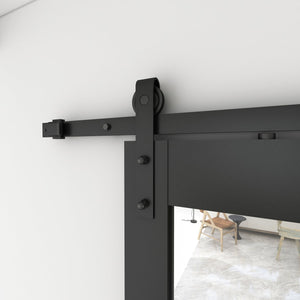 English Elm 30 in Matte Black Steel Sliding Barn Door Frosted Glass Privacy Panel with Hardware Black B2763P483225