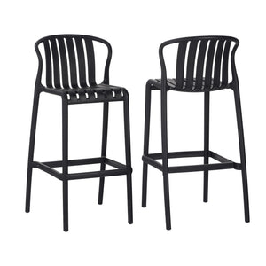 English Elm Outdoor Stackable Armless Barstools Set of 2 Uv Resistant Slat Back Patio Seating Black N780P199452B