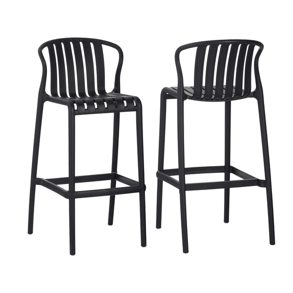 English Elm Outdoor Stackable Armless Barstools Set of 2 Uv Resistant Slat Back Patio Seating Black N780P199452B