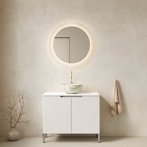 English Elm Turio Freestanding Bathroom Vanity Plywood Cabinet Sintered Stone Top Glass Basin W2615S00558