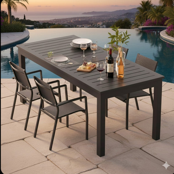 English Elm 63"-92" Extendable Aluminum Patio Dining Table Powder Coated Seats up to Ten Outdoor B082P455120