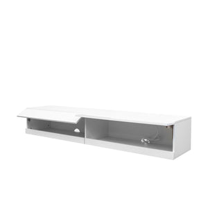 English Elm 180 Wall Mounted Floating 80" TV Stand with 20-Color LED Accent Lighting and Built-In Charging Station White W331P225207