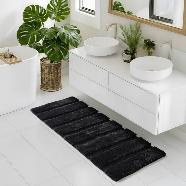 JLA Home Madison Park - Rug Madison Park Tufted Pearl Channel Plush Bath Accent with High-Low Stripe Texture, Machine Washable Black MP72-8459