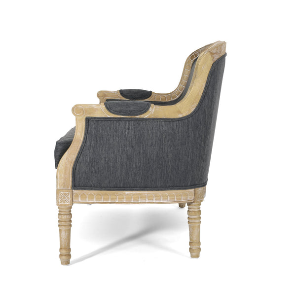 English Elm Loveseat French Country Style Turned Legs Padded Upholstery Compact Sitting Room Sofa 71063.00CHAR