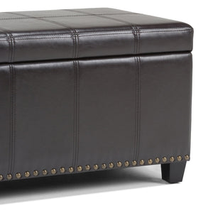 English Elm Amelia Storage Ottoman Bench with Hidden Compartment, Nailhead Trim, Stitched Faux Leather Seat Dark Brown B136P159106