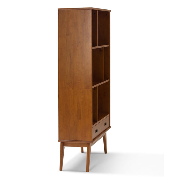 English Elm Draper - Stylish Mid Century Wide Bookcase In Teak Brown With Storage Drawers For Modern Spaces B136P158160