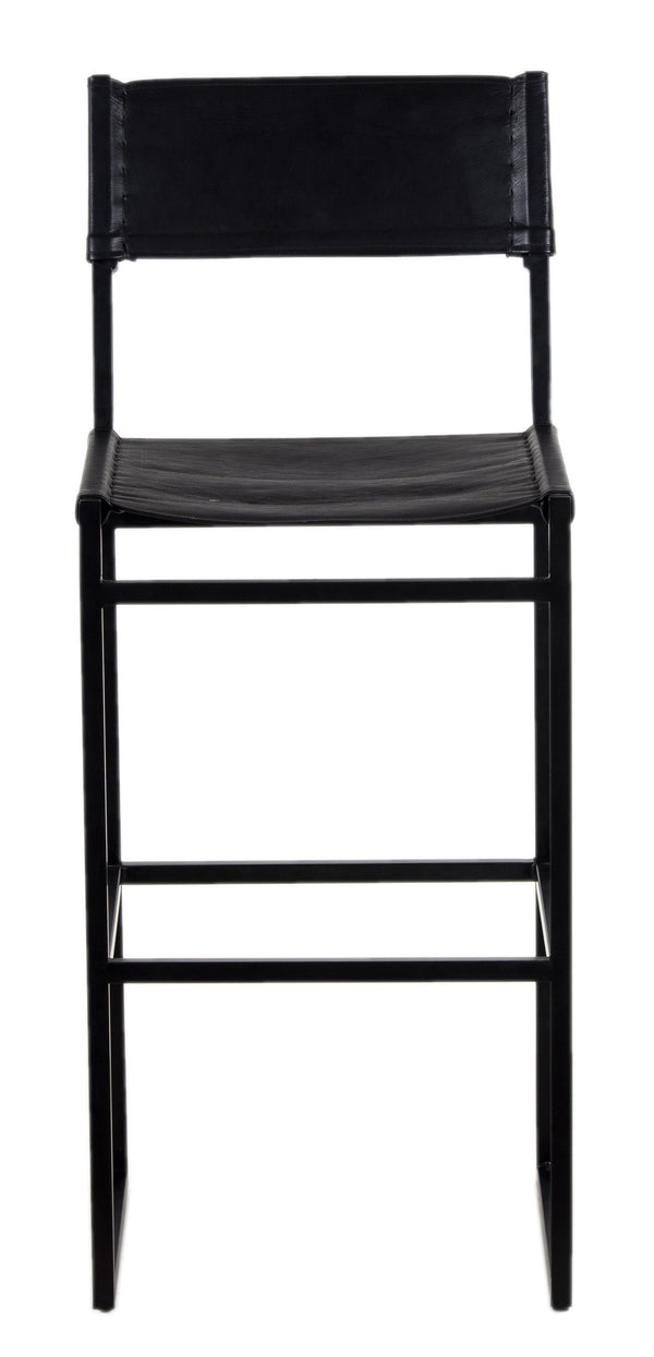 Porter Designs Porter Remy Full-grain Leather Bar Stool In Black – Modern Comfort Meets Rustic Charm And Style Black Metal 07-108-24-8756