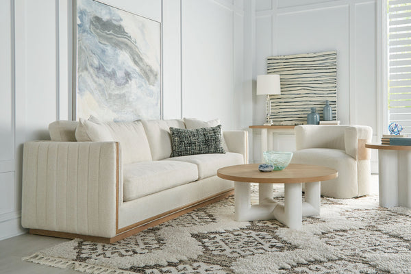 A.R.T. Furniture Garrison Round End Table In Washed Oak & Emory White - Chic Casual Contemporary Design For Any Space Brown, White Parawood Solids With Ash Embossing,White Oak Veneers,Resin 322303-1317