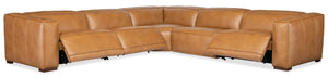 Hooker Furniture Fresco Modular 5-Seat Sectional In Warm Caramel Semi-Aniline Leather With Power Recline & Headrests 134.00 L x 134.00W x 30.50H SS404-5PC4-080