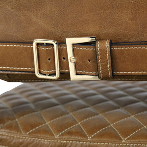 Pasargad Home Capri Brown Top Grain Leather Accent Chair - Elegant, Quilted Design For Dining Spaces Brown Leather Chair-0115-1